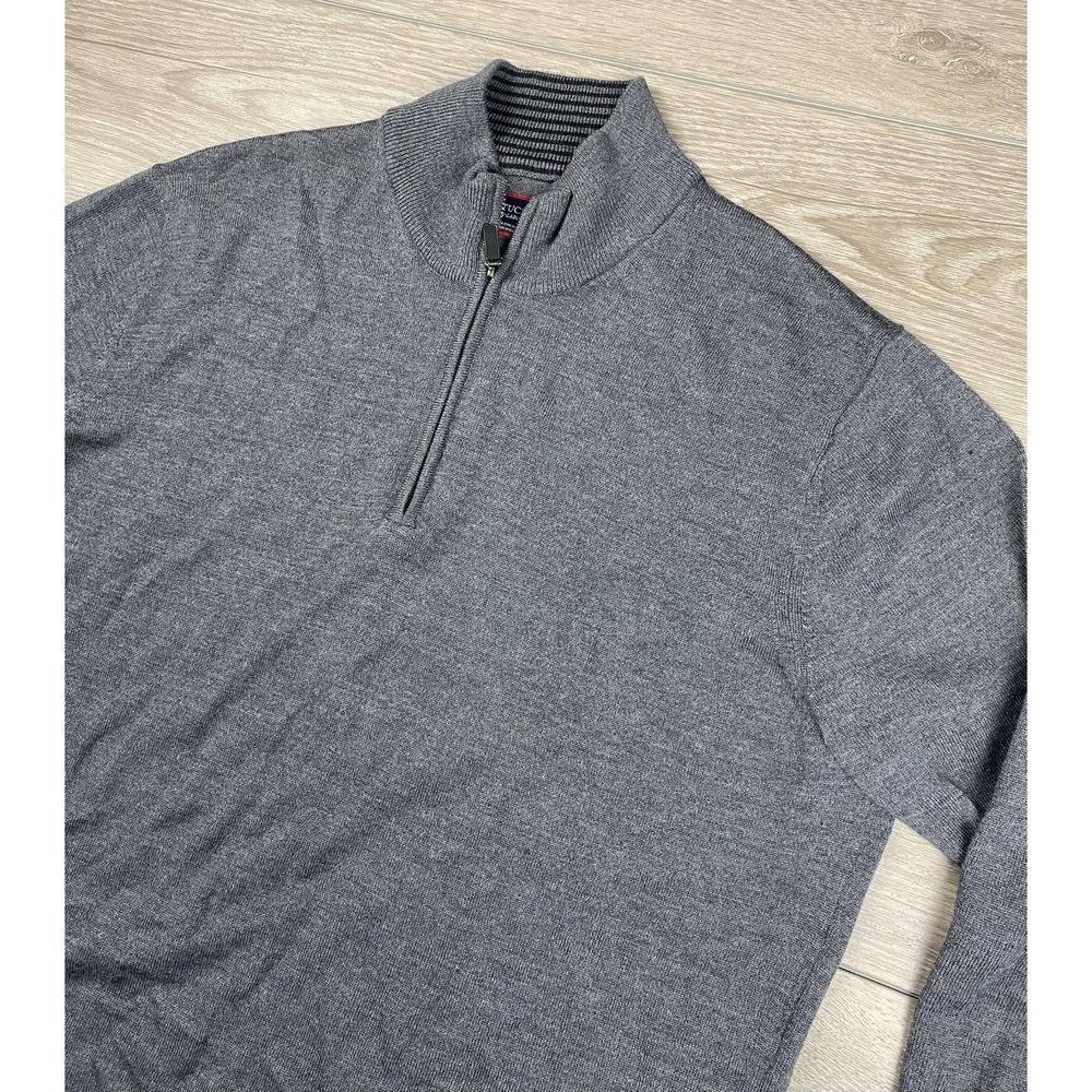 UNTUCKit Mens 1/4 Zip Merino Wool Pullover Casual Knit Sweater Grey XL